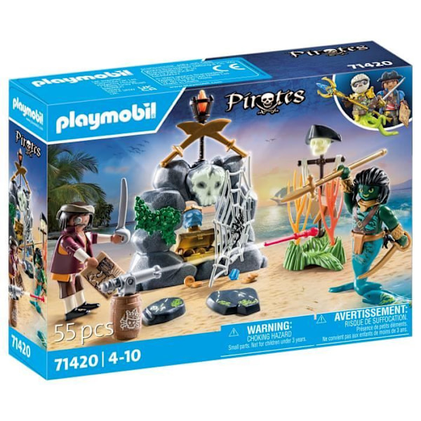 PLAYMOBIL 71420 Pirat med skatt - Pirater - Med en pirat, ett ormmansmonster, skatt och en kanon - 4 år