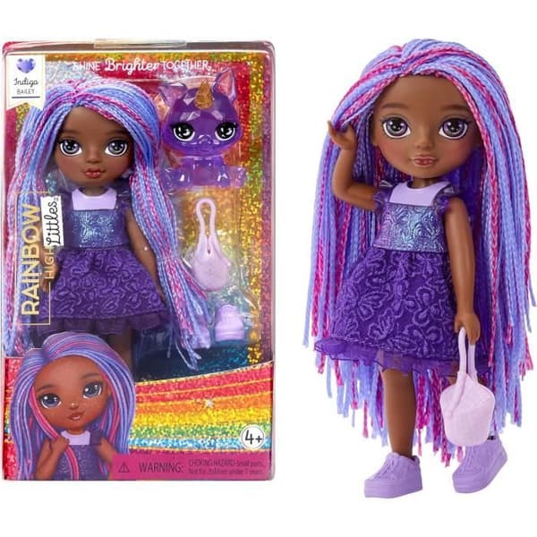 Rainbow High Littles - 15 cm docka + husdjur - mörklila - från 4 år