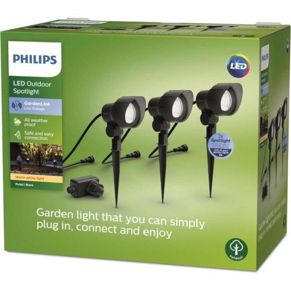 Paket med 3 PHILIPS GardenLink utomhusspotlights, 24W, 2700K, IP44