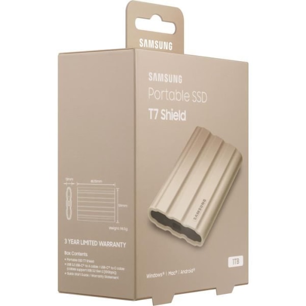 Extern Solid State Drive - SAMSUNG - T7 Shield - 1 TB - USB 3.2 Gen 2 (USB-C-kontakt) (MU-PE1T0K/EU)