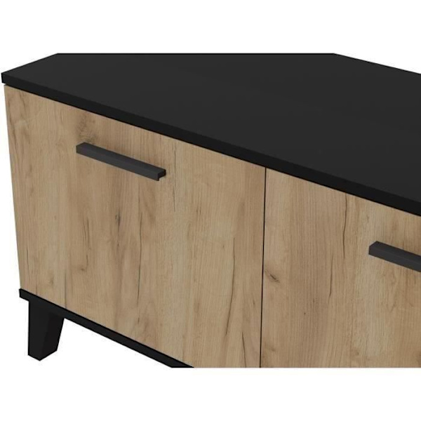 THEO 2 Dörrsskoskåp - Rustik ekmelamin och svart kontur - 8 till 10 par - L100 x D40 x H52 cm