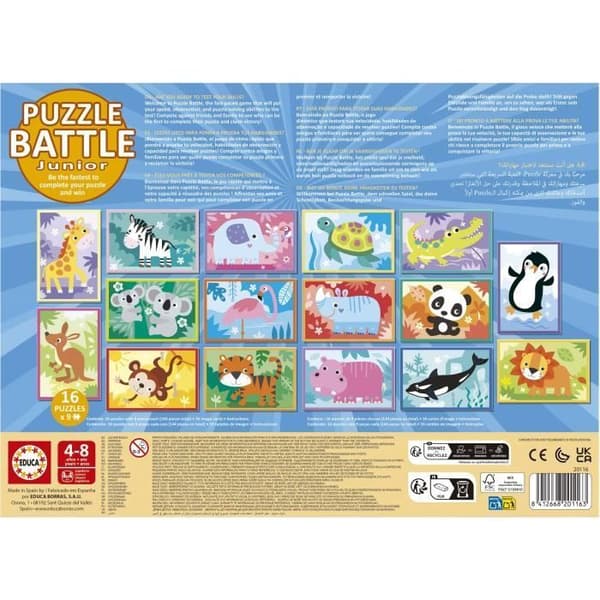 Pussel - EDUCA - Battle Jr Animals - 16 pussel - 9 bitar per pussel - För barn från 4 år