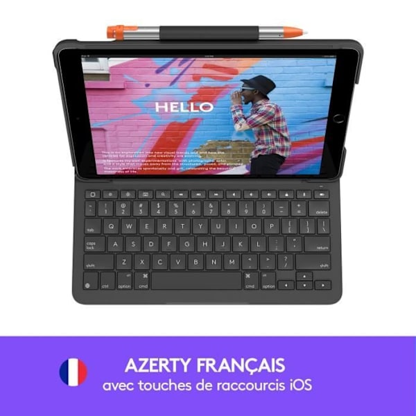 LOGITECH - Bluetooth-tangentbordsfodral för iPad 10.2 (7:e generationen) Slim Folio iPad 10.2 (7:e, 8:e och 9:e generationen) - AZERTY - Grå