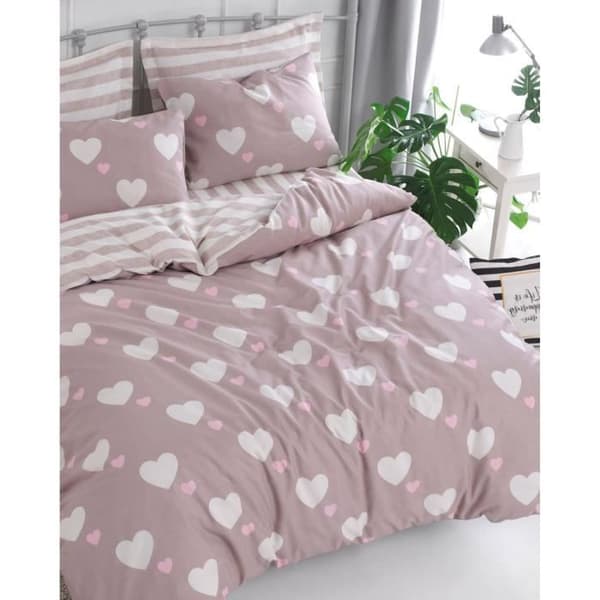 Bäddset - 1 påslakan 220 x 240 cm + 2 örngott 60 x 60 cm - 65% bomull, 35% polyester - Rosa
