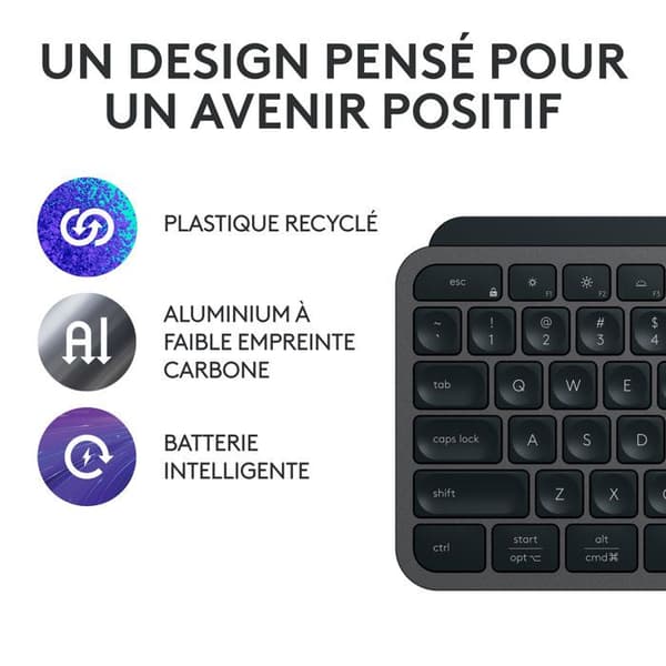 Tangentbord - Trådlöst - Logitech - MX Keys S Plus - AZERTY - Handledsstöd - Svart