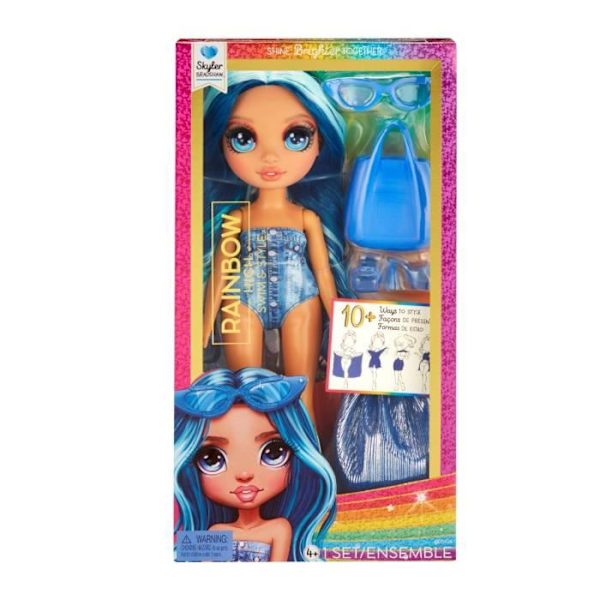 Rainbow High Swim & Style - Ledad modedocka 27 cm - Skyler (Blå) - Baddräkt + Pareo - från 4 år
