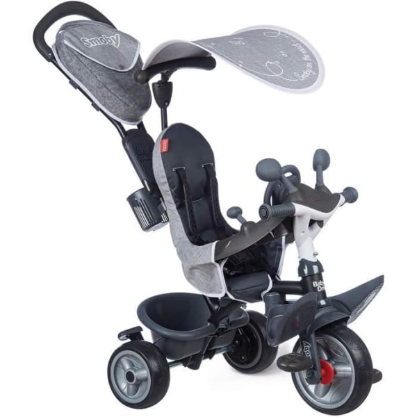 Smoby - Baby Driver Plus Grå trehjuling - Barnets evolutionära cykel från 10 månader - tysta hjul - parkeringsbroms