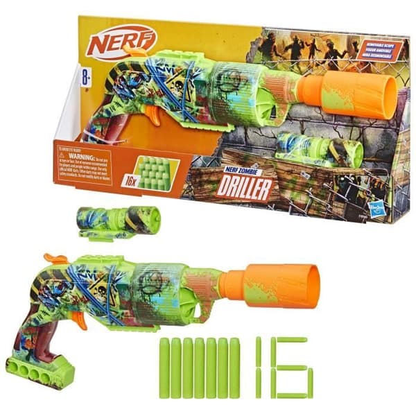 Nerf Zombie Driller, Dart Blaster, Roterande Cylinder, Ålder 8+