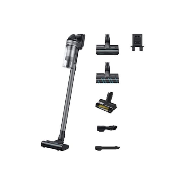 SAMSUNG Jet 75E Complete VS20B75CR5 - Sladdlös kvastdammsugare - Effekt 200 AW - Autonomi 60 min - Väggstation - 3 borstar Svart, Krom