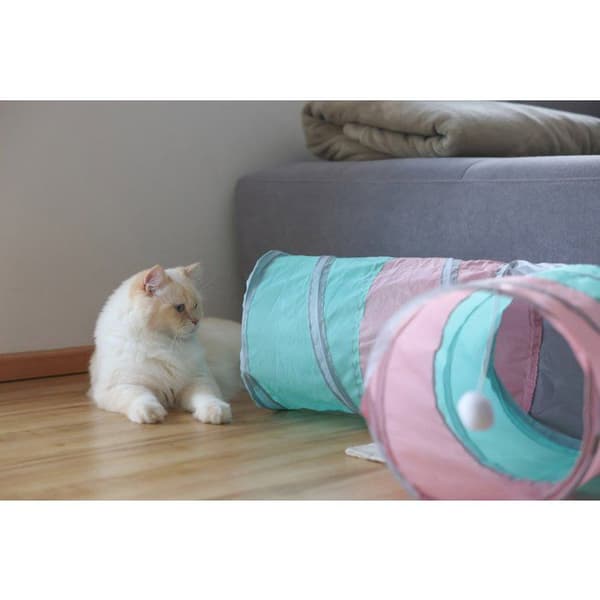 Kattunnel - KERBL - Triangel - Turkos/rosa/grå - 80 × 50 × Ø 25 cm