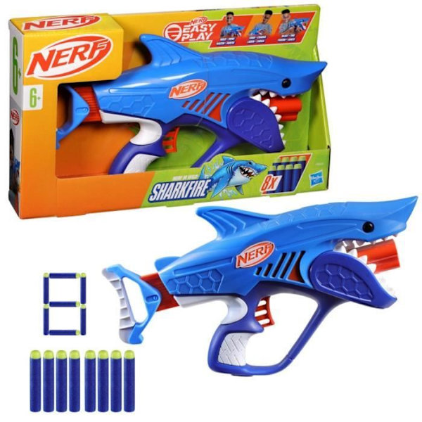 Nerf Junior Wild Sharkfire blaster, lätt att använda, 8 Nerf Elite pilar, från 6 år
