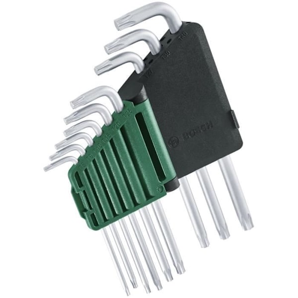 Bosch 9-delad Torx-nyckelsats (S2 Steel Multi-Keys TX8-TX40 långsida rostsäker yta, förvaringsstång)