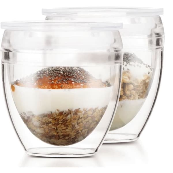 Set med 2 muggar - BODUM - Pavina To Go - Dubbelväggig plast - Lufttätt lock - 20 cl - Transparent
