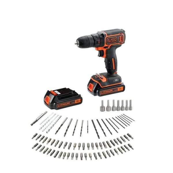 BLACK & DECKER BDCDC18BAFC - Borrmaskin - Li Ion 2x18 V batteri + 80 tillbehör - Orange
