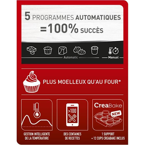 TEFAL KD810112 Cake Factory Delices Intelligent kakmaskin, 5 autoprogram, 1 manuellt läge, CreaBake formsats ingår