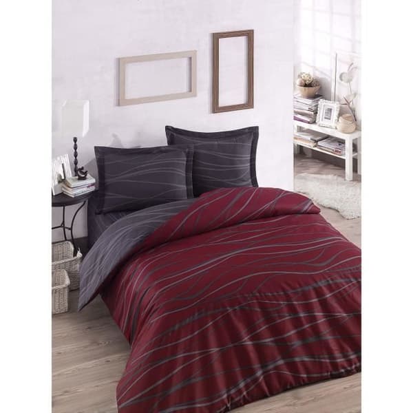 Bäddset - 1 påslakan 220 x 240 cm + 2 örngott 60 x 60 cm - 65% bomull, 35% polyester - Röd