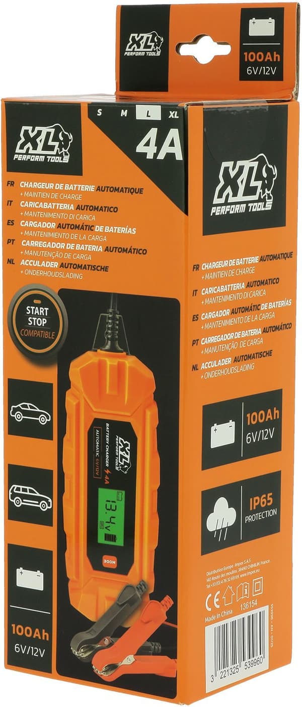 Bilbatteriladdare - XLPT - 4A - 70W - 12V - 3 m - IP65 - Matningsläge - Digital display