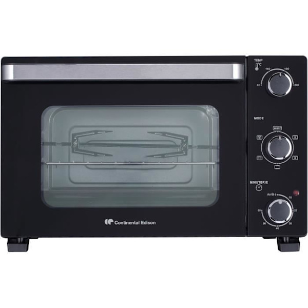 CONTINENTAL EDISON CEMF28B2 - Elektrisk miniugn 28L svart - 1500W - Rotisserie, Naturlig konvektion