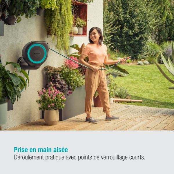 GARDENA Väggmonterad automatisk slangrulle RollUp S 15 m blå rand