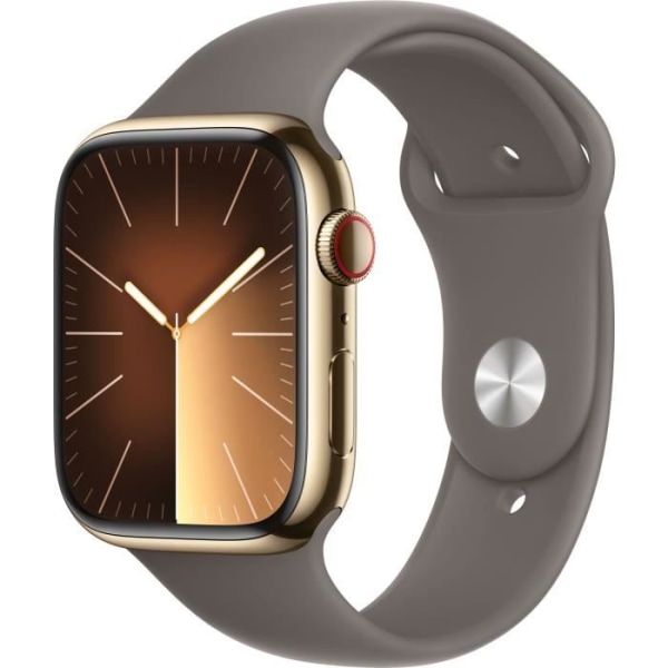 Apple Watch Series 9 GPS + Cellular - 45 mm - Guldstålfodral - Sportbandsarmband i lera - M/L