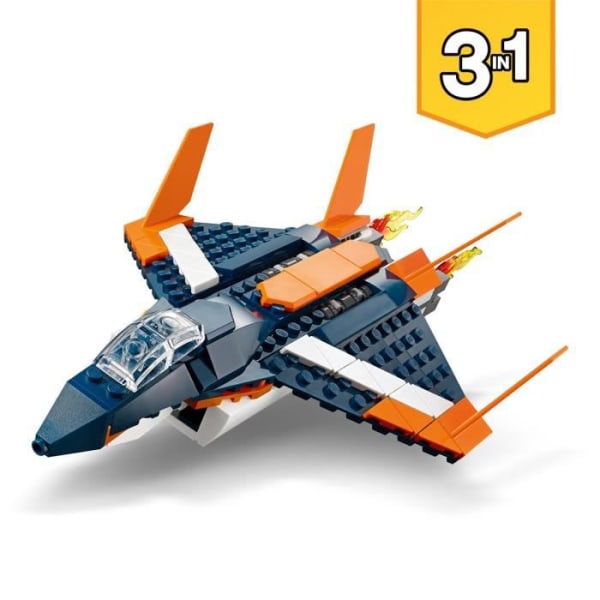 LEGO 31126 Creator 3-i-1 Supersonic Jet, ombyggd till helikopter och båt, för barn från 7 år och uppåt