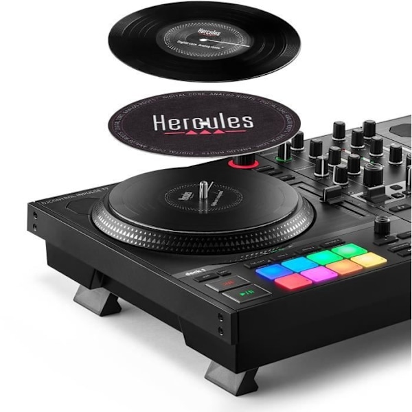 HERCULES DJCONTROL INPULSE T7 - Svart motoriserad DJ-kontroller med två däck