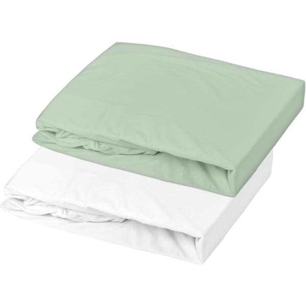 Set med 2 dra-på-lakan - MON PTIT DODO - 100% bomullsjersey - 60 x 120 cm - Vitt och grågrönt