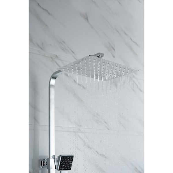 OCEANIC Duschpelare - Termostatblandare - Rektangulärt högt huvud 30x20 cm - Krom