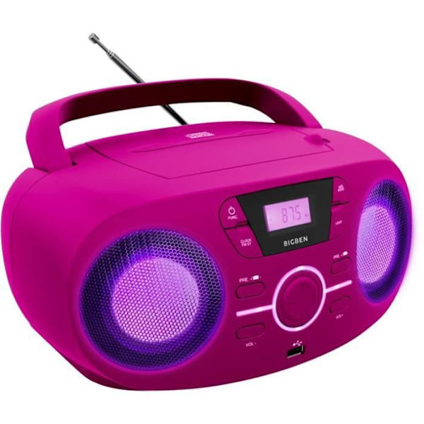 BIGBEN CD61RSUSB Bärbar Radio Cd Usb Rosa + Ljushögtalare