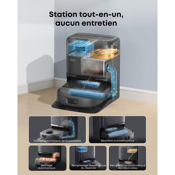 EUFY Omni C28 - Robotdammsugare och mopp - Självrengörande HydroJet-mopprulle - 15000 Pa - Anti-trasseldesign