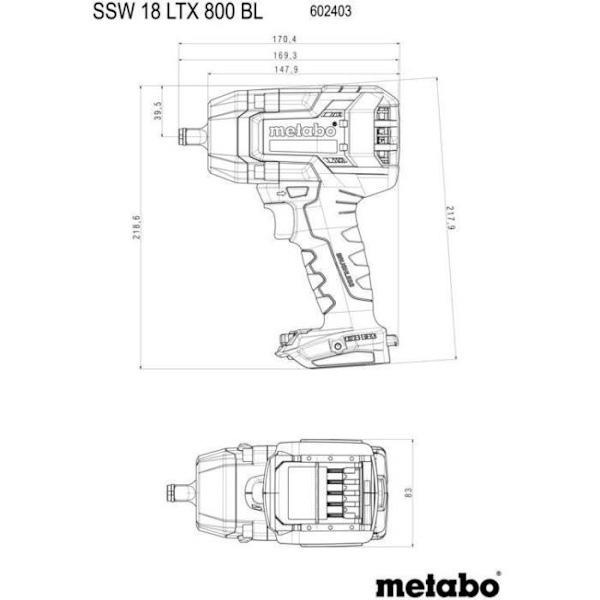 Sladdlös slagskruvmejsel - METABO - SSW 18 LTX 800 BL - 18 V - 800 Nm