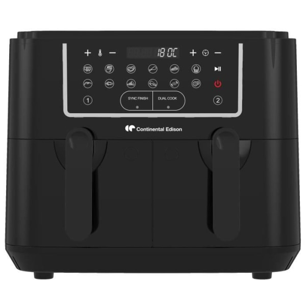 CONTINENTAL EDISON Oil-Free Air Fryer - RFRSH24002CB - 9 L - Dubbla brickor - 2400W - Svart