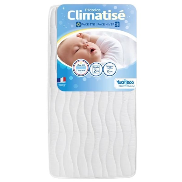 Yoopidoo - Luftkonditionerad babymadrass - 60x120 cm - 1 sval sommarsida / 1 vadderad vintersida - Utan kemisk behandling