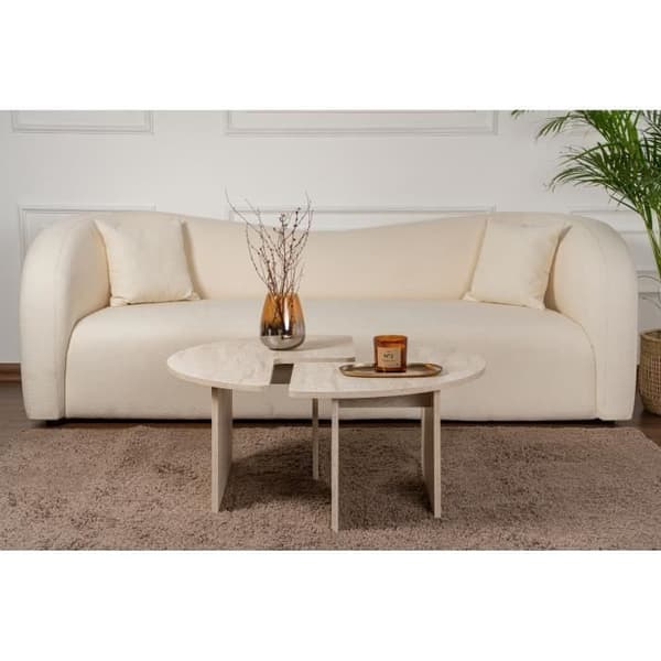 Soffbord - MOIRA - Runt - Travertin marmor effekt - 90 x 90 x 41 cm