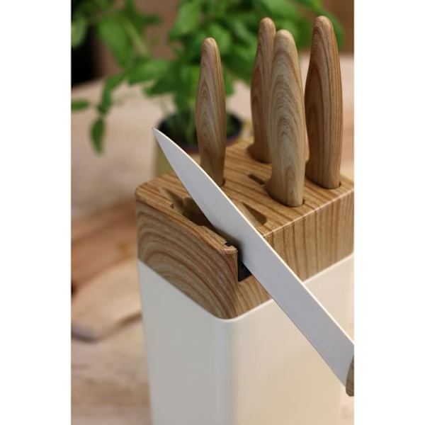 6-delat knivblock - MENASTYL - 5041063 - Keramiskt blad - Polypropylen - Krämfärgad