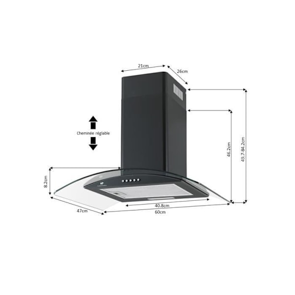 Continental Edison Decorative Hood - L60 cm - Svart och glas