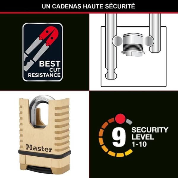 MASTER LOCK Hänglås med hög säkerhet, massivt mässing [Skyddad bygel] [en kombination] M1177EURD