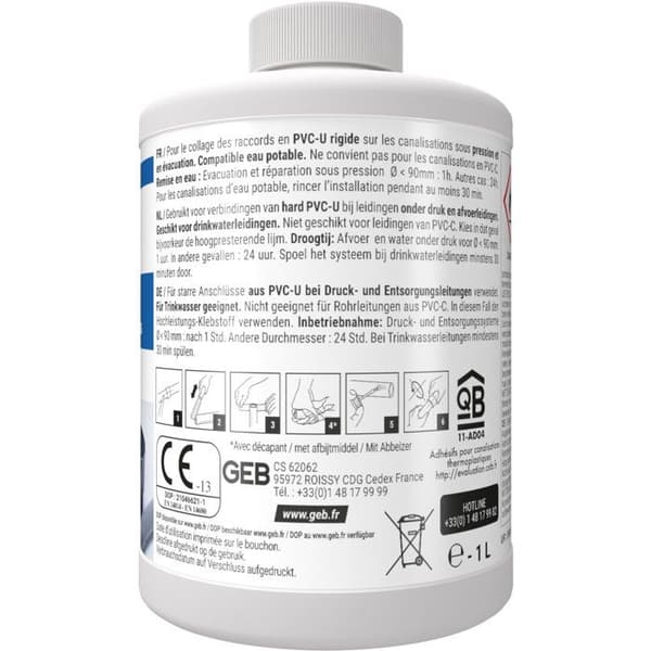 GEB Gel Plus PVC-lim - För styv PVC-tryck och dräneringsapplikationer - 1 L
