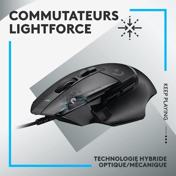 Logitech - G502 X Small Gaming Wireless - Lightforce Primär hybrid -mekaniska finnar, Gaming Hero 25K - Black Sensor - Svart