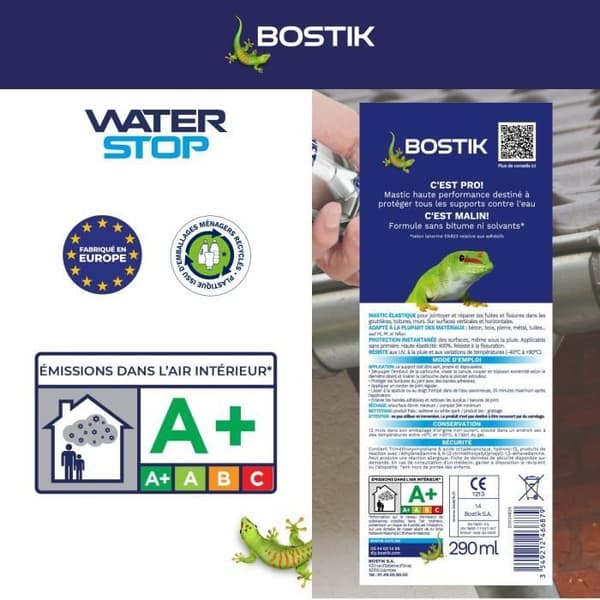 Vattentätningsmembran - BOSTIK - Vattenstopp - Läckagereparation - 290 ml patron - Grå