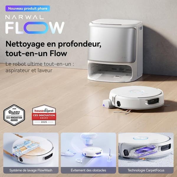 NARWAL FLOW robotdammsugare & mattvätt med varmvatten 45°C, 22 000 Pa, LiDAR-navigation Grå one size