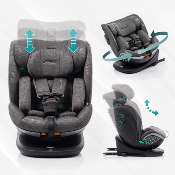 Bilbarnstol - BABYAUTO - XPERTA GREY DOBBY - Från födsel till 12 år - 0-36 kg - I-Size - ISOFIX - 360° vridbar - ECE R129