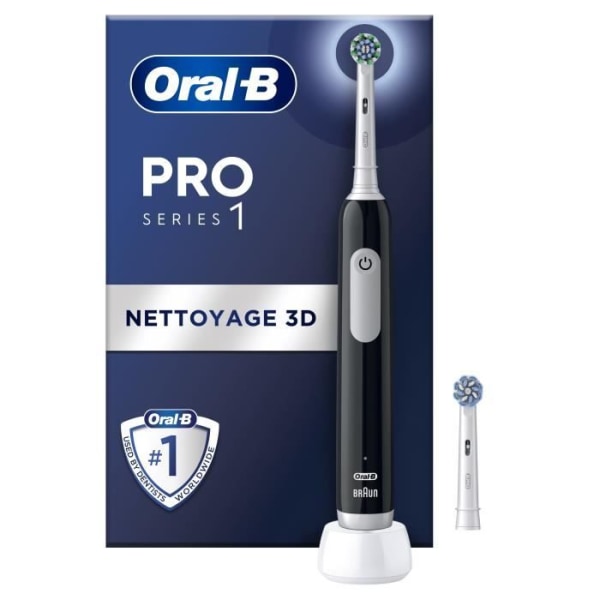 Oral-B Pro Series 1 svart elektrisk tandborste, 2 borsthuvuden, designad av Braun