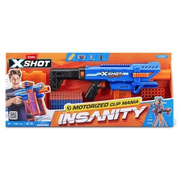 Motoriserad Blaster - ZURU - X-SHOT Clip Blaster - 4 magasin - Räckvidd 27 m - Förlängningar ingår