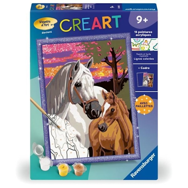 CreArt Kids 18x24cm Horses at Sunset, Paint by Numbers Kit, Ages 9+, 25809, Ravensburger
