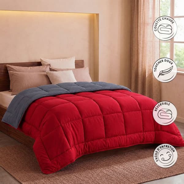 HUDSON Lightweight Microfiber Duvet 200g / m² 240x260cm Grå & Röd