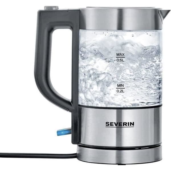Elkedel - SEVERIN - WK 3472 - 0,5 L - 1100W - Glas/Rustfrit stål - 360° fod