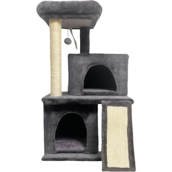 FLOPI Mörkgrå kattträd - 44,5 x 48 x 86 cm - Mörkgrå - 1 plattform, 1 lekboll, 2 kennelar, 1 ramp