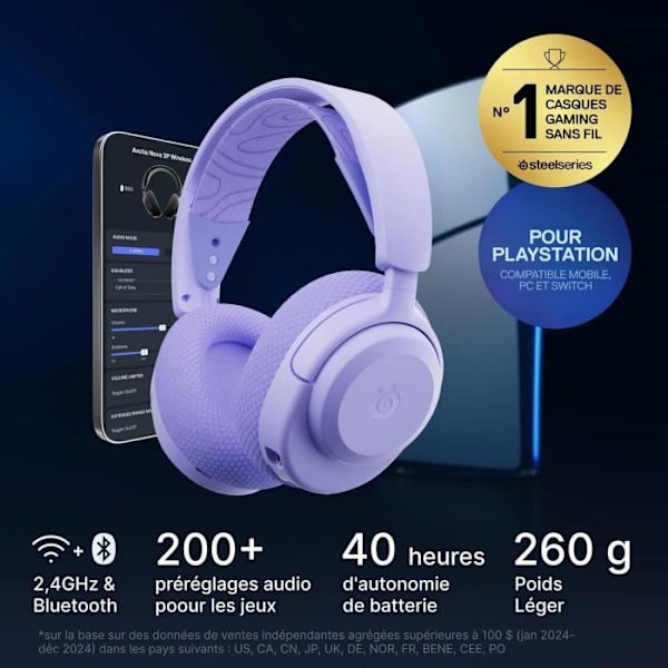 Trådlöst spelheadset - STEELSERIES - Arctis Nova 3PW - 40 timmars batteritid - 2,4 GHz-anslutning - Bluetooth