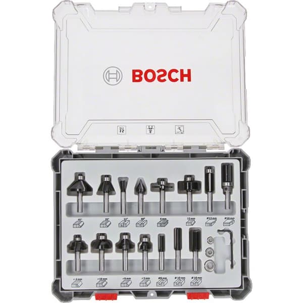Set med 15 blandade fräsar med 6 mm skaft BOSCH - 2607017471